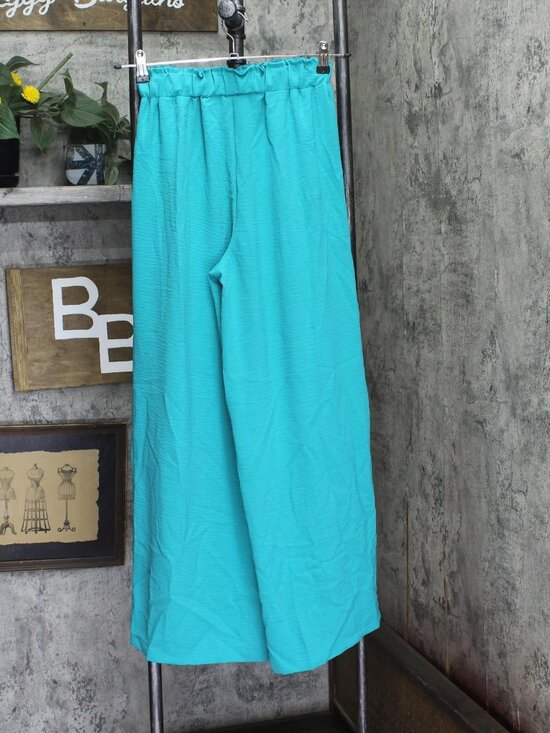 Blue Cupshe Solid Drawstring Wide Leg Pants Aqua Green Xs Sz XS